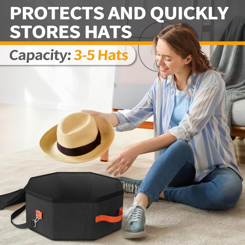 kushon Hat Storage Box for Women & Men, Hardboard Support Hat Boxes with 1 Door Hook Hat Organizer, Cowboy Hat Box for Travel, Hat Bag Hat Case (Black) - Image 3
